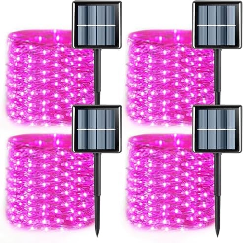 YEGUO 4 Pack Pink Solar Fairy Lights, Each 33ft 100 LED Christmas Lights Outdoor Waterproof, 8 Modes Sliver Wire Solar String Lights by YEGUO