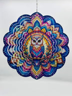 Shwing 12 Inch Wind Spinner Colorful Owl Mandala Hanging Decor Vibrant Boho Metal Ornament Outdoor Kinetic Garden Art 3D Wind Spinner for Patio Porch Balcony Backyard Decoration - Image 3