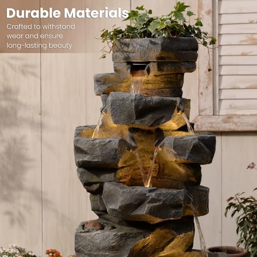 Sunlinua 58" H Cascading Realistic Rock Outdoor Water Fountain with 7 Tiers - Image 6