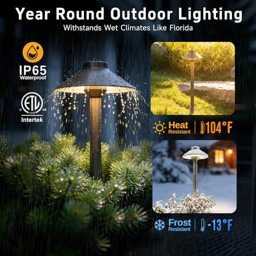 Gardenreet Low Voltage Landscape Lighting Brass - 12v Pathway Lights Waterproof, Hard Wired Path Light Outdoor, Mushroom Bronze for Exterior Area Patio with 3W 4000K Neutral White G4 Bulb (4 Pack) - Image 4