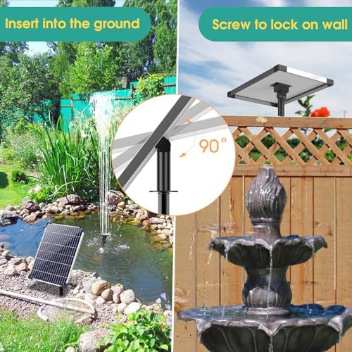 Antfraer 12W Solar Fountain Pump, Solar Pond Pump 160GPH Adjustable Flow with 16.5Ft Cord & 6.6Ft Tubing for Ponds, Wildlife Gardens, Bird Baths & DIY Water Features - Image 4