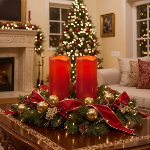 Homemory 4"x10" Burgundy Flameless Candles, Red Candles, Outdoor Waterproof Flameless Candles with Remote and Timers, Battery Operated LED Pillar Candles, Christmas Decor, Won't Melt Plastic, Set of 2 - Image 2