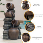 24.8" H Outdoor Water Fountain with Lights, 4-Tier Clay Pot Garden Fountain - Image 5