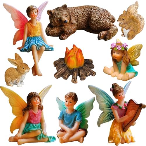 Mood Lab Fairy Garden Figurines - Camping Set (9 pcs) - Miniature Decorative Statues & Accessories - Outdoor & Indoor Garden Decor by MoodLab