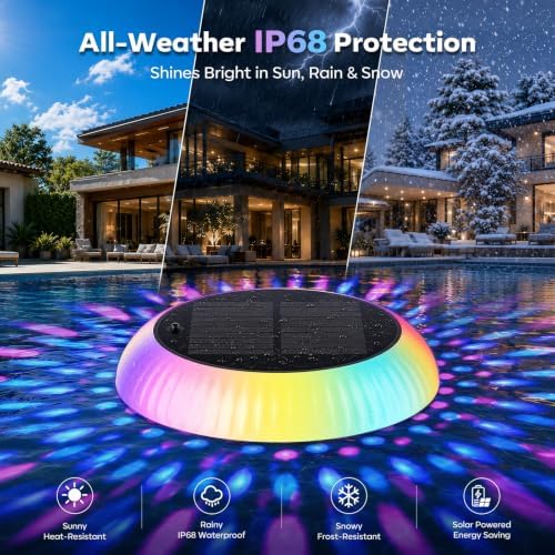 Solar Powered Floating Pool Lights with Rotating Motor – 7.6" Self-Spinning RGB Color-Changing Lights for Above Ground Pools. IP68 Waterproof. Perfect for Parties, Night Swim, Backyard – 2 Pack. - Image 2