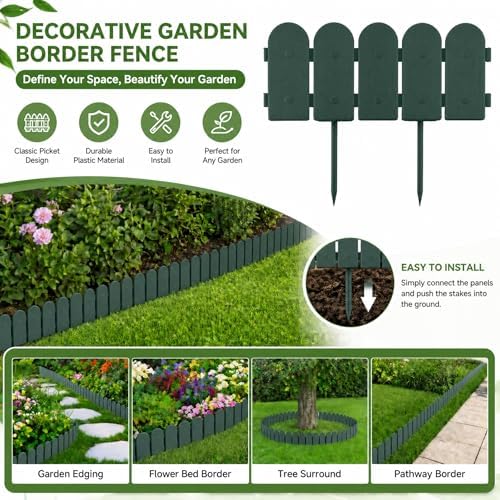 Evelyne Garden Border Edging: Wooden Fence Design - 8pcs Green Yard Landscaping Fence Liner Lawn Edge Barrier - 10ft Kit of Decorative Lawn Landscape Panels Elements -Landscaping Edging-GMT-10374-B08 - Image 2