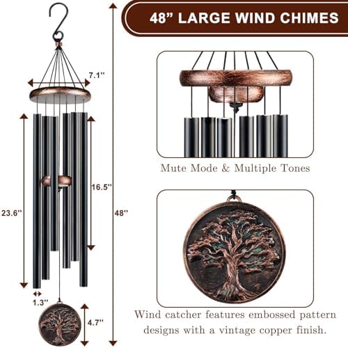 Large 48" Tree of Life Wind Chime, Vintage Deep Tone Outdoor Decor - Image 7