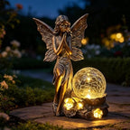 Garden Fairy Statue Outdoor Decoration, Outdoor Solar Light Fairy Garden Sculpture & Statue Patio, Lawn, Yard Accessories, Resin Copper Bronze Angel Figurines for Outside Decor, Gifts for Mom by GardenWhisper
