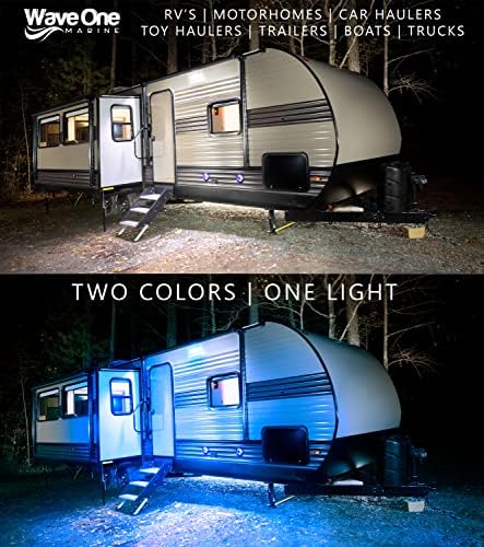 Wave One Marine Dual Color 9" LED Exterior Porch Patio Angle Light | 12v Volt 2400 Lumen Fixture Replacement Lighting RVs Boat Travel Trailer Camper RV Awning Outdoor (White Housing, White | Blue) - Image 5