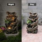 25.2" H Water Fountain Outdoor with LED Lights and Built-in Planter, Garden Water Feature with Tree Trunk Design for Patio Backyard Porch Decor - Image 4