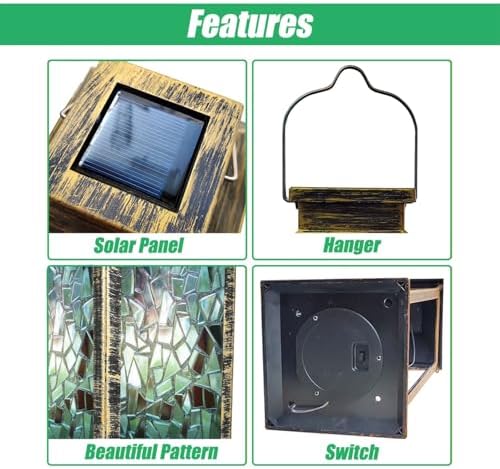 Solar Lantern Stained Glass Window Outdoor Garden Hanging Lantern Waterproof Solar Powered Lighting Outside Table Lamp for Patio Deck Yard Camping Beach House Decor, 1 Pack - Image 3