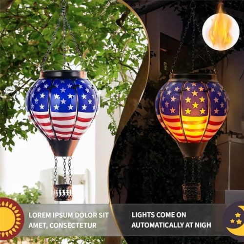 Hot Air Balloon Solar Lantern, American Flag Glass Solar Light Garden Decor - Image 4