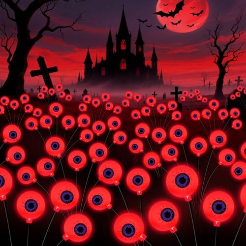 Kohlrabi Halloween Decorations Outdoor, 6 Pack 36 LED Solar Red Scary Eyeball Swaying Lights, Solar Firefly Light Waterproof Outdoor Lights for Yard Garden Party by KohlrabiDecor