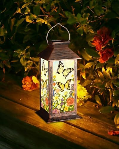 Fussion Solar Lanterns Outdoor Waterproof Garden Decor Birthday Gifts for Women Mom Grandma Sister, Hanging LED Plastic Solar Lights Outside Gardening Decorations for Yard Patio - Butterfly - 2 Pack - Image 2