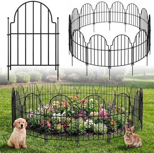 Decorative Garden Fence Panels 19 Pack - 16in (H) x 20ft Metal Animal Barrier Fencing, No-Dig Black Wire Border for Flower Beds, Patio, Yard, Landscaping by Unknown