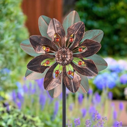 VEWOGARDEN Wind Spinners Outdoor with 2 Blades, Metal Kinetic Wind Spinner with Flower Design for Yard Garden Lawn Decorations - Image 2