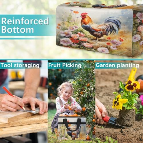 Garden Tool Bag Farm Animal Rooster Garden Tool Storage Bag with Pockets Handle Portable Garden Tote Bags for Indoor Outdoor Gardening - Image 7