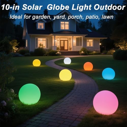 10-in Solar Globe Light, Solar Garden Ball Light Outdoor w/Remote, 16 RGB Color 4 Modes Glowing Ball, Waterproof Smart Light Sensor Control Outdoor Orb Lamp w/Ground Stake for Pathway Patio Yard Party - Image 6