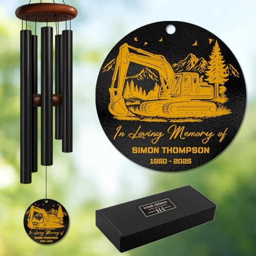 Personalized Excavator Memorial Wind Chime – “in Loving Memory” Custom Name & Years – Construction Worker Sympathy Gift – Outdoor Remembrance Windchime for Loss of Loved One Tribute Keepsake Décor by AlpadilCo