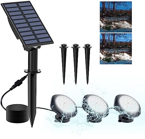 Solar Pond Lights, 18 LED Super Bright Underwater Spotlights LED Submersible Pond Light IP68 Waterproof Fountain Lights for Fish Aquarium Tank Garden Yard Pool Decor Cold White (3-in-1) by CREPOW