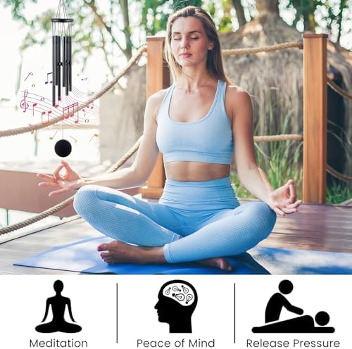 Yahenda 6 Pcs 37 Inch Rustic Wind Chimes for Outside Deep Tone Wind Chimes with 6 Aluminum Tubes Memorial Coolest Windchimes Outdoors for Farmhouse Garden Patio Home Decor (Blackwood, Black) - Image 4
