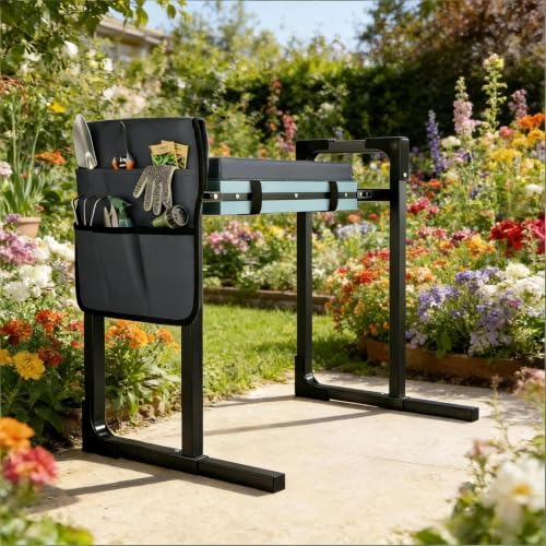 Heavy Duty Foldable Garden Stool with Kneeler and Tool Pouch, Dark Gray by Geelife