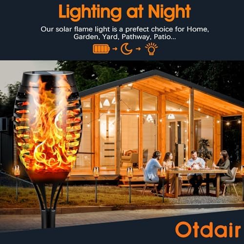 Otdair 12 LED Solar Torches Outdoor, Flickering Flame for Halloween, 6 Pack - Image 2