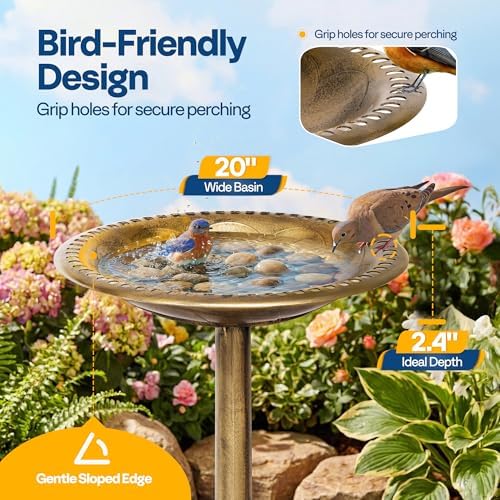 VIVOHOME Bird Bath for Outside, Polyresin, Pedestal, Antique Copper - Image 3