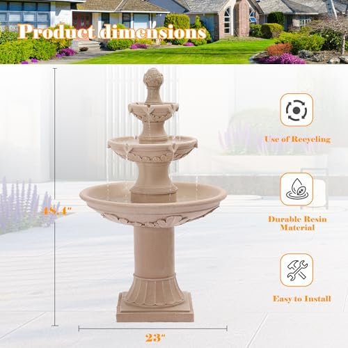 48.4" H Large Water Feature with Pineapple Top, 3 Tier Italian Water Fountain Outdoor with Waterfalls & Pump, Roman Pillar Garden Fountain for Garden, Backyard, Patio and Home Decor - Image 6