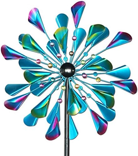 Decoroca Large Outdoor Metal Wind Spinners - Wind Sculptures & Spinners for Yard Patio Lawn Garden Decorations, Windmill Outdoor Clearance with Stable Metal Stake(Blue&Green Rotating) by Decoroca