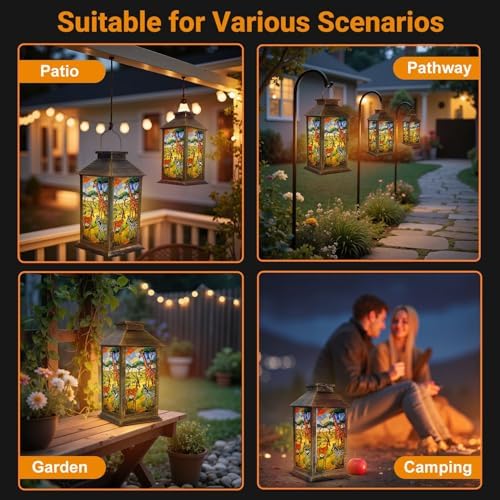 Solar Lantern Outdoor Waterproof African Savanna Wildlife Stained Glass Giraffe Zebra Antelope Garden Decor LED Hanging Solar Lights Tabletop Lamp Gifts for Women Mom Outside Yard Patio Porch - Image 6