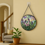 Purple Berries and Butterflies Stained Glass Window Hanging Panel – 11.8in Floral Nature Suncatcher Wall Art for Home Window Decor and Gift - Image 6