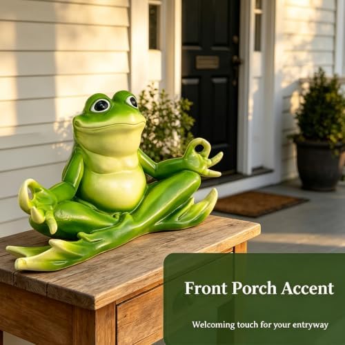 Teaeeno Meditation Frog Sculpture, 13" Handcrafted Resin Zen Frog Statue - Image 6