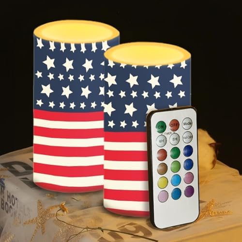 American Flag Flameless Candles Battery Operated LED Candles with Color Changing Timer Remote Control Plastic Pillar Flameless Lights for 4th of July Patriotic Decoration - Image 4