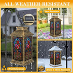 Solar Lantern Outdoor Waterproof Stained Glass Garden Decor LED Hanging Solar Lights Tabletop Lamp Gifts for Women Mom Outside Yard Patio Porch - Image 3