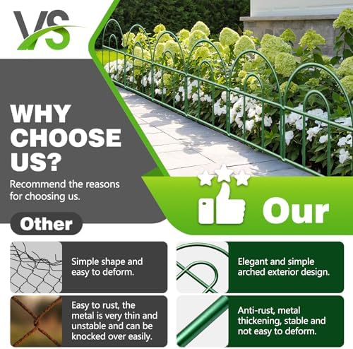 Decorative Garden Fence 32.5ft x 17in - 30 Pack Rustproof Metal No Dig Fence Animal Barrier, Arched Bed Edging Classic Style Wire Border Panel Fencing for Yard Patio Outdoor Decor, Green - Image 6