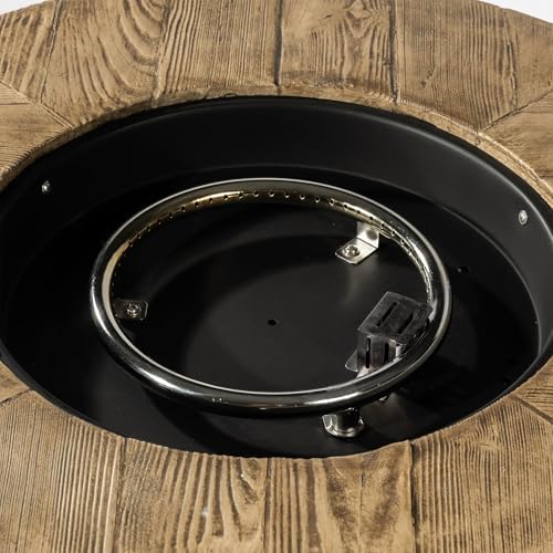 30'' Concrete Round Gas Fire Pit, 50,000 BTU Steel Outdoor Fire Tables, Fire Table with Lid, Add Warmth & Ambience to Gatherings and Parties On Patio Deck Garden Backyard. - Image 2