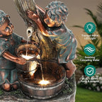 31" Boy and Girl Outdoor Water Fountain LED 3-Tier Waterfall - Image 6