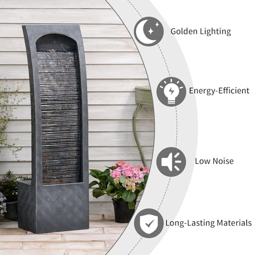Bumilgar Indoor Water Fountain Curved Faux Slate Outdoor Waterfall Fountains Floor Standing Tiered Rock with LED Lights and Pump for Garden, Backyard, Deck, Patio, Porch and Home Art Decor - Image 3
