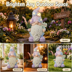Solar Gnome with Succulent LED Lights and Welcome Sign, Lavender Garden Gnome Statue Decor for Patio, Yard, Balcony, Home, Lawn Ornaments, Birthday Gifts for Mom Women Grandma - Image 7