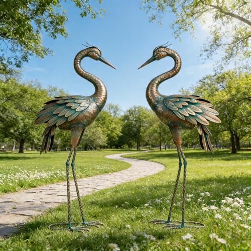 Shorayn Metal Crane Garden Statue, Garden Sculptures & Statues, Bronze Crane Ornaments Yard Art for Backyard Patio Lawn Decorations - Image 6