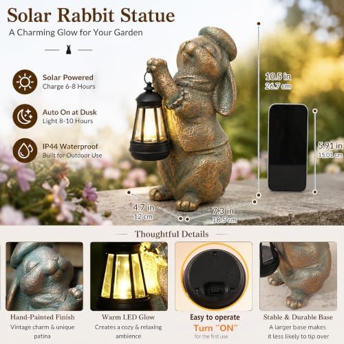Bunny Solar Light, 10.5-Inch Rabbit Statue for Outdoor Garden Decor - Image 2