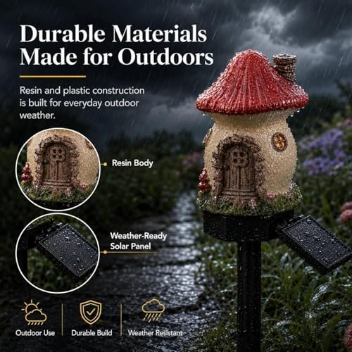 Solar Fairy-Tale Mushroom Cottage Garden Light, Whimsical Resin Fairy House Stake, Waterproof Warm Led Pathway Decor, Solar Powered Outdoor Landscape Lighting For Patio, Yard & Lawn (6PC-MIX) - Image 6