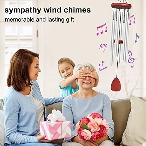 Large Aluminium Wind Chimes Outside, Soothing Melodic Memorial Sympathy Wind Chime, Suitable Outdoor Garden Decor, Gift for Mom Women Neighbors (Silver Wind Chimes-36) - Image 3