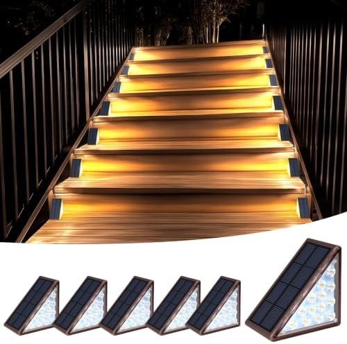 Solar Step Lights Outdoor Waterproof, 6 Pack Solar Stair Lights Outdoor IP67 Dusk to Dawn, Warm 3000K Outdoor Step Lights, Solar Lights for Steps and Stairs, Deck Steps, Patio Stairs, Porch Steps by XILLUMICORE