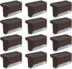 Solar Outdoor Fence Step Lights, 12pcs Brown IP44 LED Outdoor Stair Lights, 1000mAh, Suitable for Courtyards, Decks, Steps, Walkways, and Lawn Paths by GTQPS