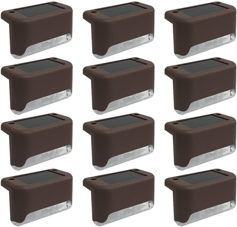 Solar Outdoor Fence Step Lights, 12pcs Brown IP44 LED Outdoor Stair Lights, 1000mAh, Suitable for Courtyards, Decks, Steps, Walkways, and Lawn Paths by GTQPS