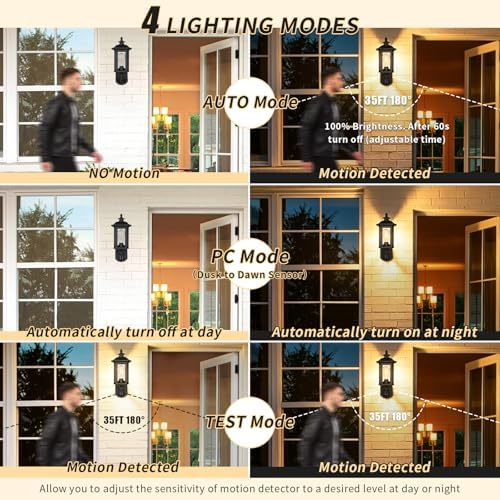 JYO 16" Motion Sensor Outdoor Wall Light Fixtures, Outdoor Wall Sconce with Seeded Glass & E26 Socket Matte Black Wall Mount Exterior Waterproof Wall Lantern for House Front Door Garage (01-BK-MA) - Image 2