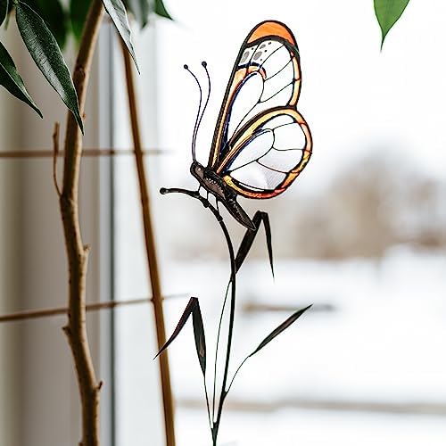 Stained Glass Butterfly Suncatcher – Handcrafted Decorative Stake Adornment for Indoor & Outdoor – Lovely Garden Decor – Glass Artwork for Flowerpot Decoration - Image 2