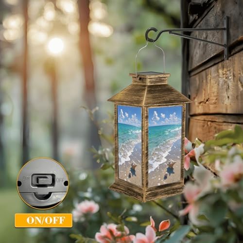 Solar Lantern Outdoor Waterproof Seashells Starfish Sands Beach Garden Decor LED Hanging Solar Lights Tabletop Lamp Gifts for Women Mom Outside Yard Patio Porch - Image 5